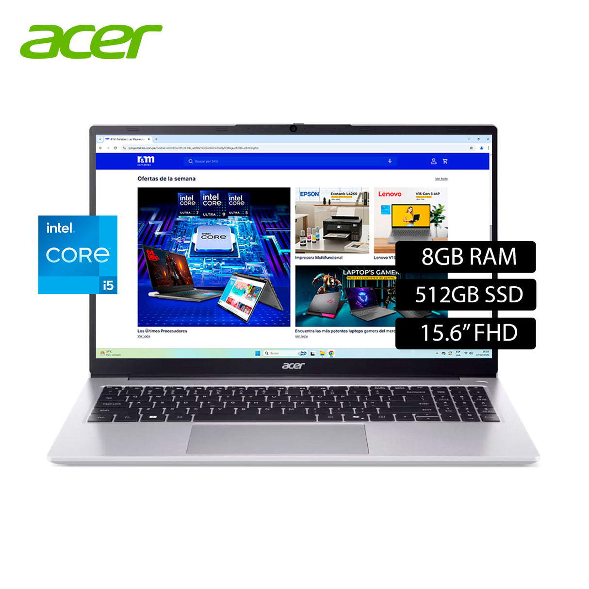 Laptop Acer Aspire Lite AL15-71P-53N7 Intel Core i5 12450H Ram 8GB Disco 512GB 15.6" FHD Windows 11 (NX-J7JAL.005)