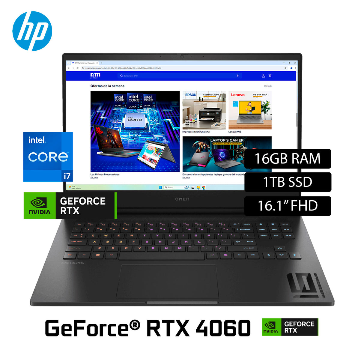 Laptop HP Omen 16-WD0000LA Intel Core i7 13620H Ram 16GB Disco 1TB SSD Video Nvidia RTX 4060 8GB 16.1" FHD Windows 11