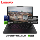 Laptop Lenovo ThinkPad P16s Gen 3 Intel Core 7 155H Ram 16GB Disco 512GB SSD Video Nvidia RTX 500 4GB 16" WUXGA Windows 11 Pro (21KT000KLM)