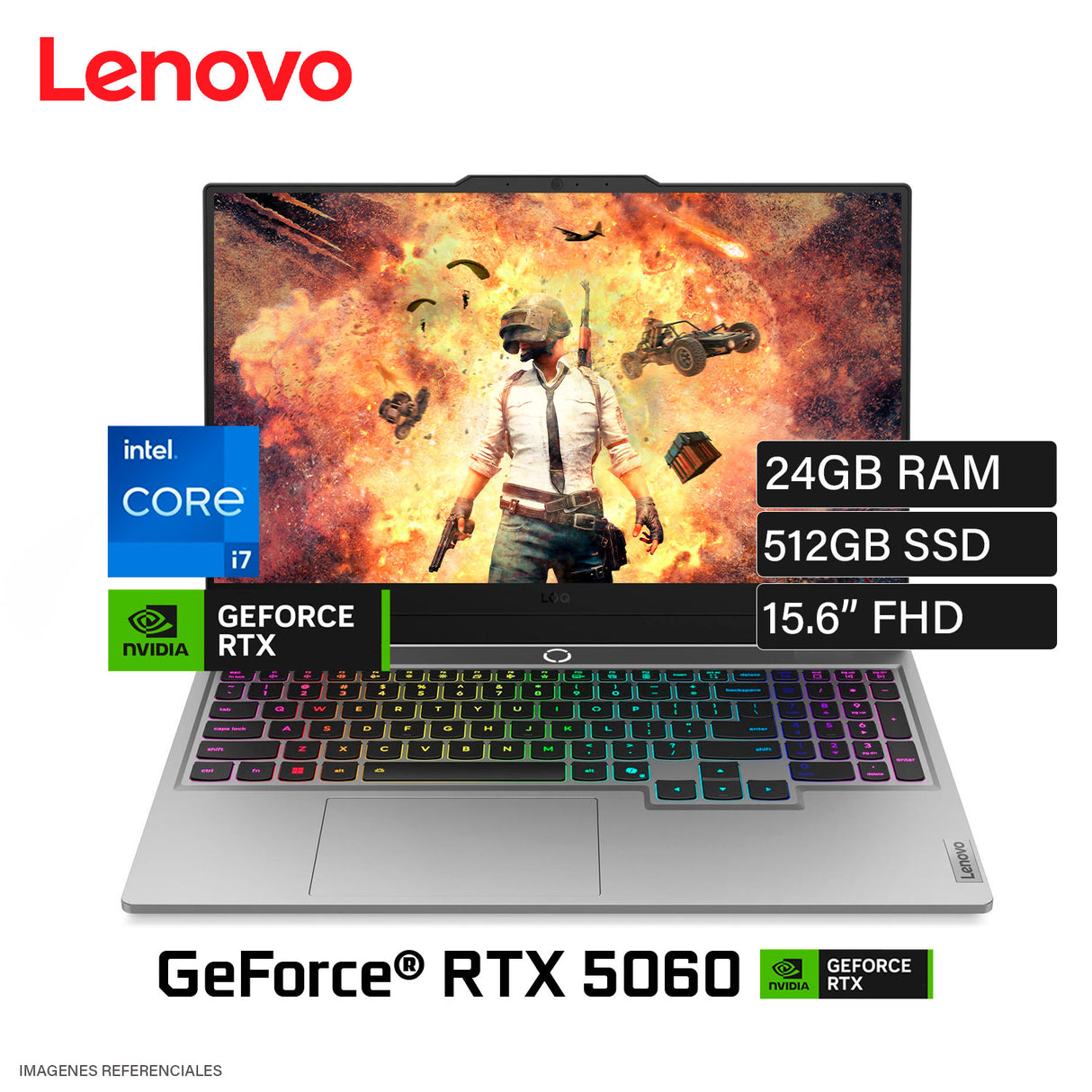 Laptop Lenovo LOQ 15IRX10 Intel Core i7 13650HX RAM 24GB Disco 512GB SSD Video NVIDIA RTX 5060 8GB 15.6" FHD FreeDOS (83JE00BELM)