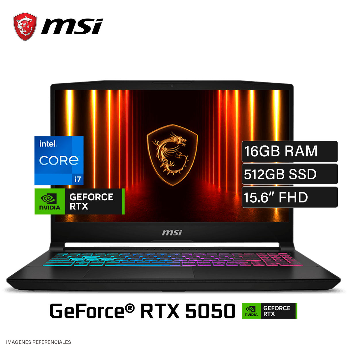 Laptop MSI Katana 15HX B14WEK-001US Intel Core i7 14650HX Ram 16GB Disco 512GB Video NVIDIA RTX 5050 8GB 15.6" FHD Windows 11