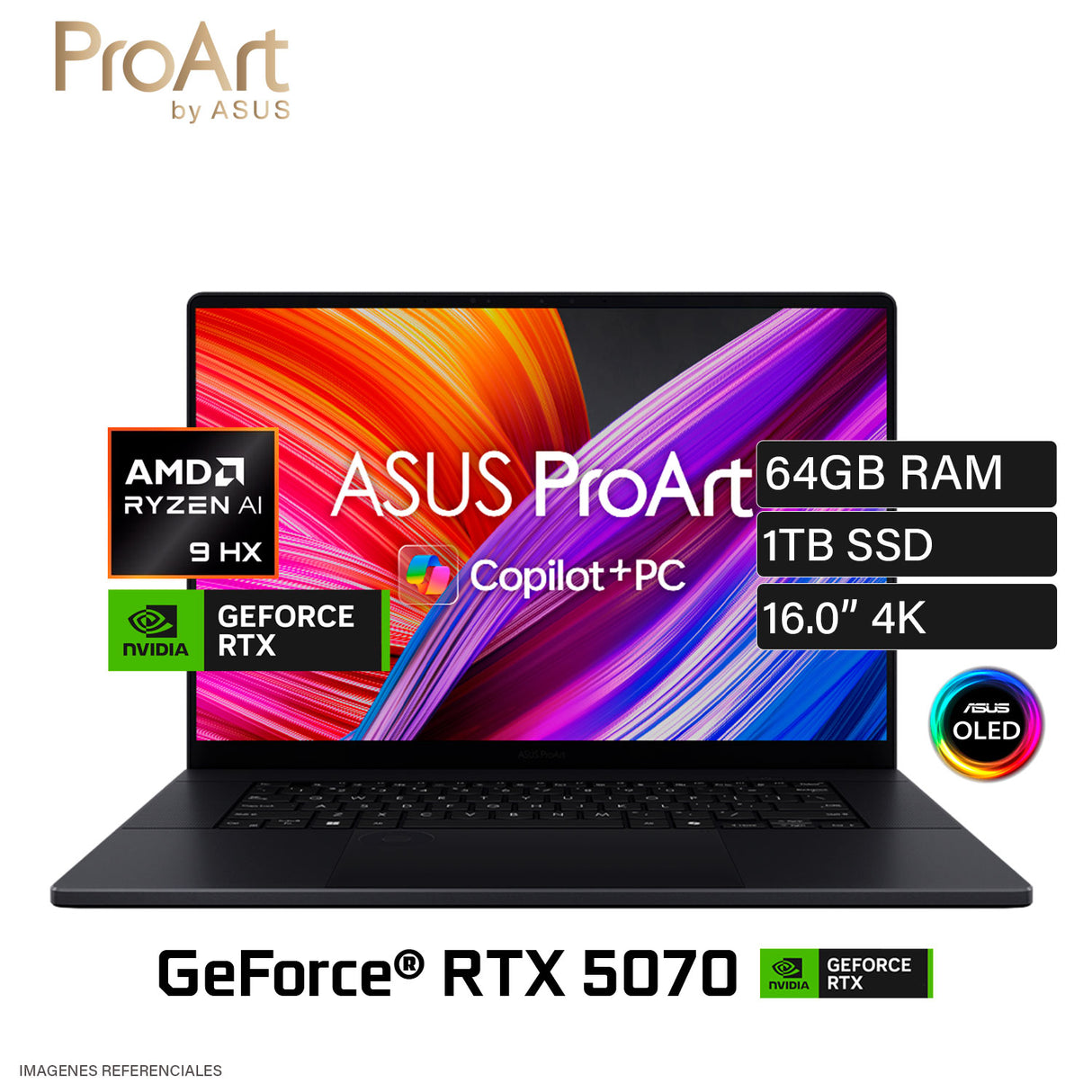 Laptop Asus Pro Art H7606WP-ME047W Ryzen 9 370HX Ram 64GB Disco 1TB SSD Nvidia RTX 5070 8GB 16" 4K OLED Windows 11 (90NB15K1-M00240)