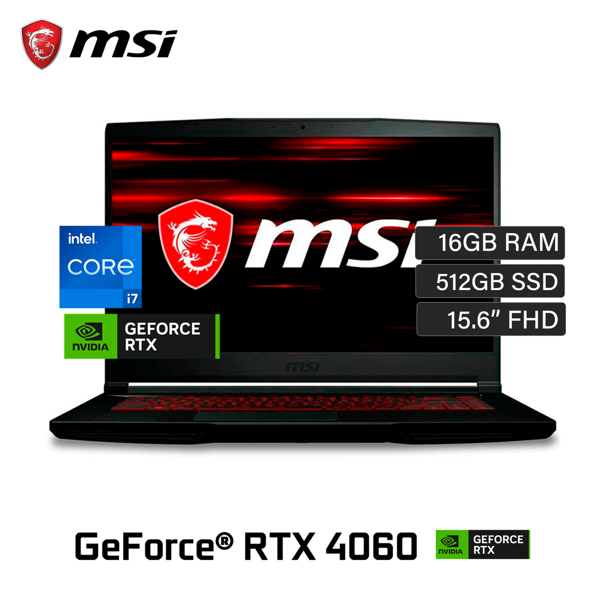 Laptop MSI THIN GF63 12VF-436US Intel Core I7 12650H Ram 16GB Disco 512GB SSD Video RTX 4060 8GB 15.6" FHD Windows 11