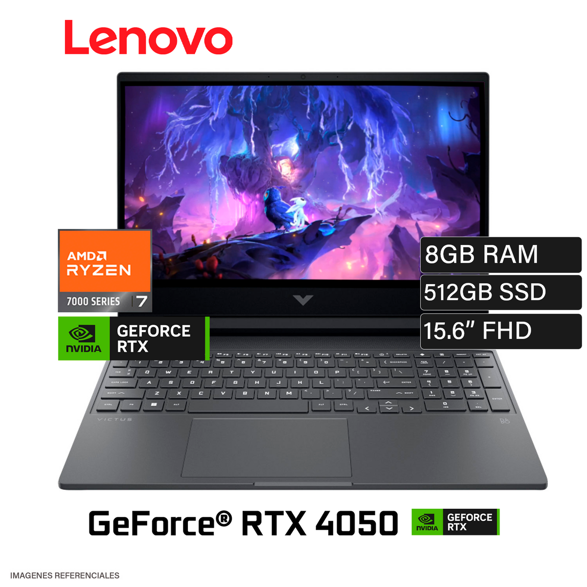 Laptop HP Victus 15-FB3049LA Ryzen 7 7445HS Ram 8GB Disco 512GB SSD NVIDIA RTX 4050 6GB 15.6" FHD Windows 11 (D53P1LA)