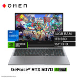 Laptop HP Omen 16‑AE0073CL Intel Core i7‑14650HX 32 GB RAM 1 TB SSD NVIDIA RTX 4060 8 GB 16.1″ FHD Windows 11 (9R8T5UA#ABM)