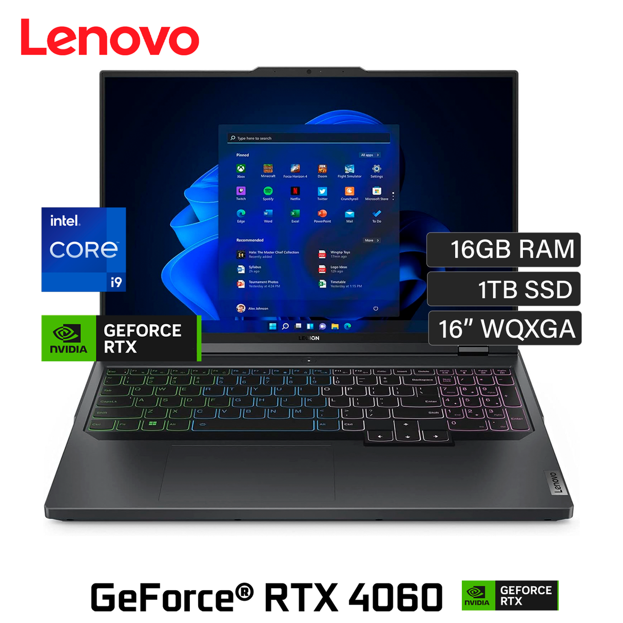 Laptop LENOVO Legion Pro 5 16IRX9 Intel Core i9 14900HX RAM 16GB Disco 1TB Video NVIDIA RTX 4060 8GB 16" WQXGA Windows 11