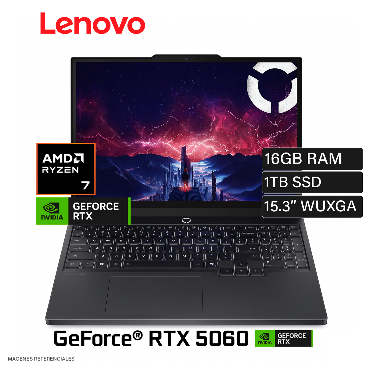 Laptop Lenovo Legion 5 15AHP10  RYZEN 7 260 RAM 16 GB Disco 1 TB SSD NVIDIA RTX 5060 8 GB Pantalla 15.3" WUXGA OLED Freedos (83M0005GLM)