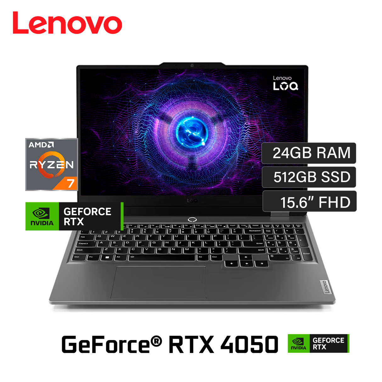 Laptop Lenovo LOQ 15ARP9 RYZEN 7 7435HS Ram 24GB Disco 512GB SSD Video Nvidia RTX 4050 6GB 15.6" FHD Windows 11