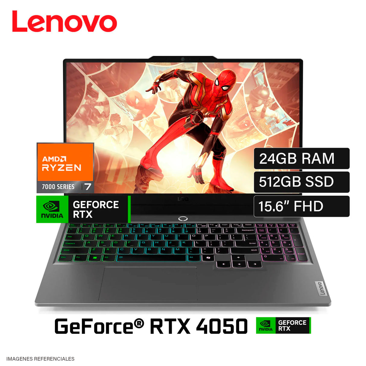 Laptop Lenovo LOQ 15ARP9 Ryzen 7 7435HS Ram 24GB Disco 512GB SSD Video Nvidia RTX 4050 6GB 15.6" FHD Freedos (83JC008GLM)