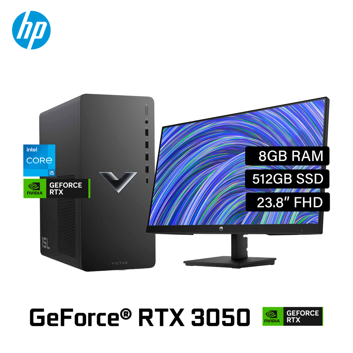 HP PC Victus TG02-1001LA Intel Core i5 13400F RAM 8GB Disco 512GB SSD Video Nvidia RTX 3050 8GB + Monitor 23.8