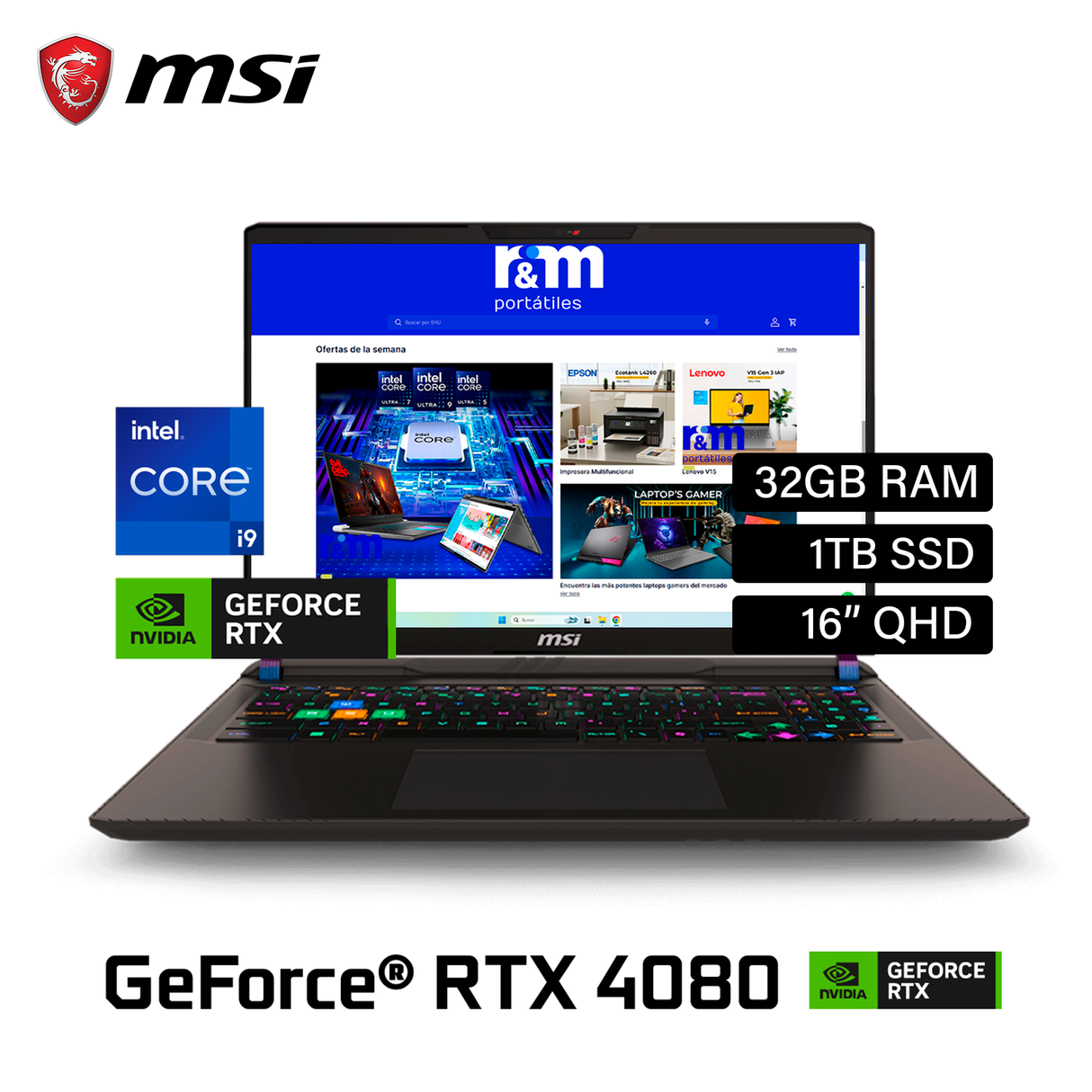 Laptop MSI Vector HX A14VHG 278US Intel Core i9 14900HX RAM 32GB Disco 1TB SSD Video Nvidia RTX 4080 12GB 16" QHD Windows 11