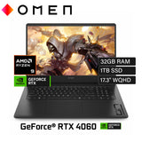 Laptop HP Omen 17-DB0009LA Ryzen 9 8945HS RAM 32GB Disco 1TB SSD Video RTX 4060 8GB 17.3" WQHD Windows 11 (A14RDLA#ABM)