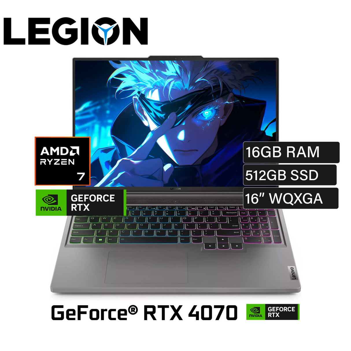 Laptop Lenovo Legion Slim 5 16AHP9 Ryzen 7 8845HS Ram 16GB Disco 512GB SSD Video Nvidia RTX 4070 8GB 16" WQXGA FreeDos (83DH0087LM)