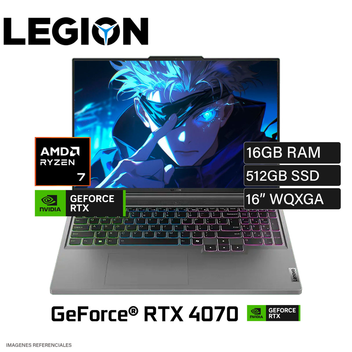 Laptop Lenovo Legion Slim 5 16AHP9 Ryzen 7 8845HS Ram 16GB Disco 512GB SSD Video Nvidia RTX 4070 8GB 16" WQXGA FreeDos (83DH0087LM)