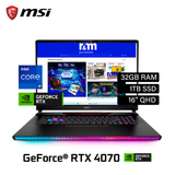 Laptop MSI Raider GE68HX 14VGG-247US Intel Core i9 14900HX RAM 32GB Disco 2TB SSD Video 8GB Nvidia RTX 4070 16" QHD Windows 11