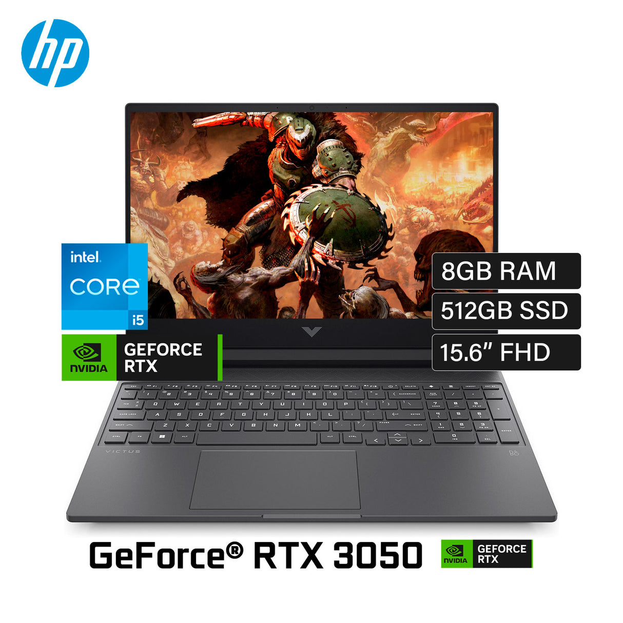 Laptop HP Victus 15-FA2013DX Intel Core i5 13420H Ram 8GB Disco 512GB Video Nvidia RTX 3050 6GB 15.6" FHD Windows 11 (B95WHUA#ABA)
