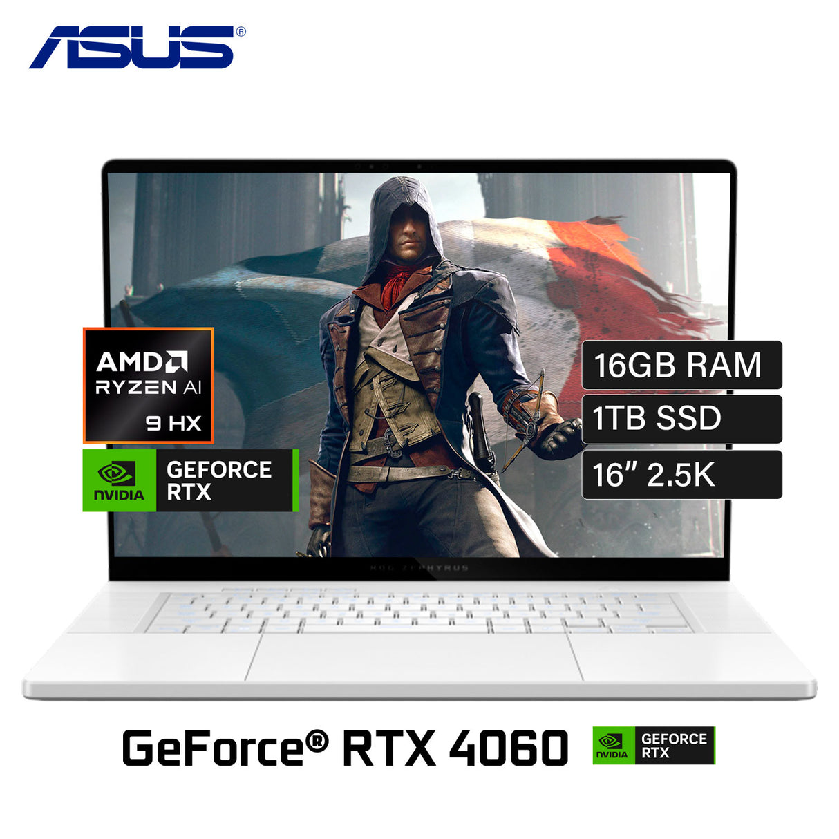 Laptop ASUS ROG ZEPHYRUS GA605WV-G16.R94060 Ryzen AI 9 370 HX Ram 16GB Disco 1TB SSD Video Nvidia RTX 4060 8GB 16" 2.5K Windows 11