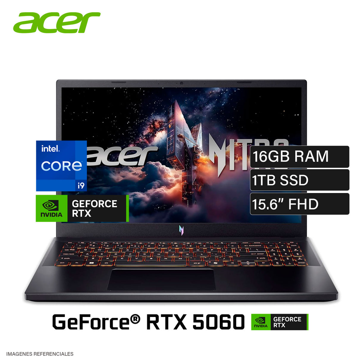 Laptop Acer Nitro V 15 ANV15-52-98KV Intel Core i9-13900H RAM 16GB Disco 1TB SSD NVIDIA RTX 5060 8GB 15.6″ FHD Windows 11 (NH.U1NAA.001)