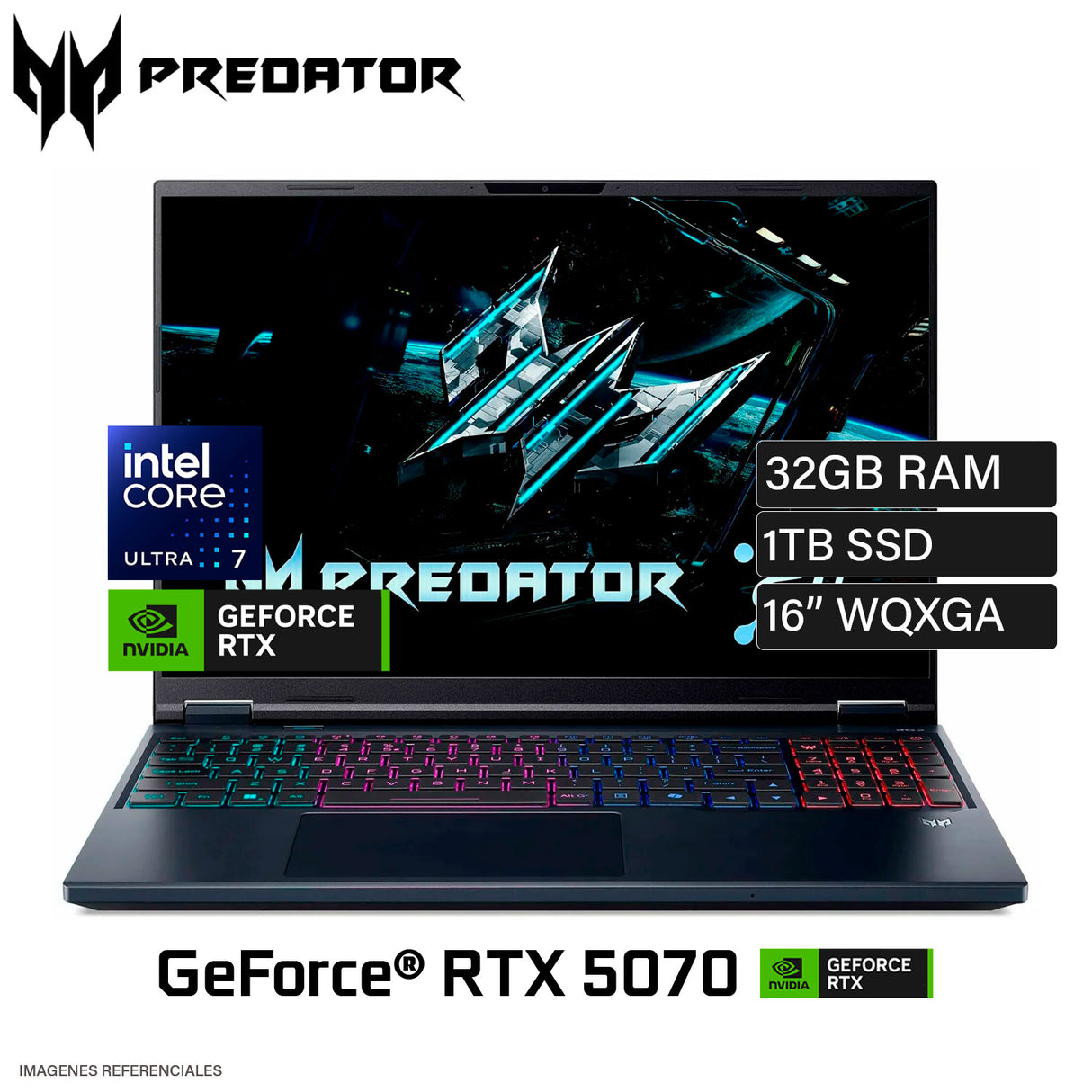 Laptop Acer Predator Helios Neo 16 AI PHN16-73-7689 Intel Core Ultra 7 255HX Ram 32GB Disco 1TB SSD NVIDIA RTX 5070 8GB 16″ WQXGA FreeDOS Teclado Español