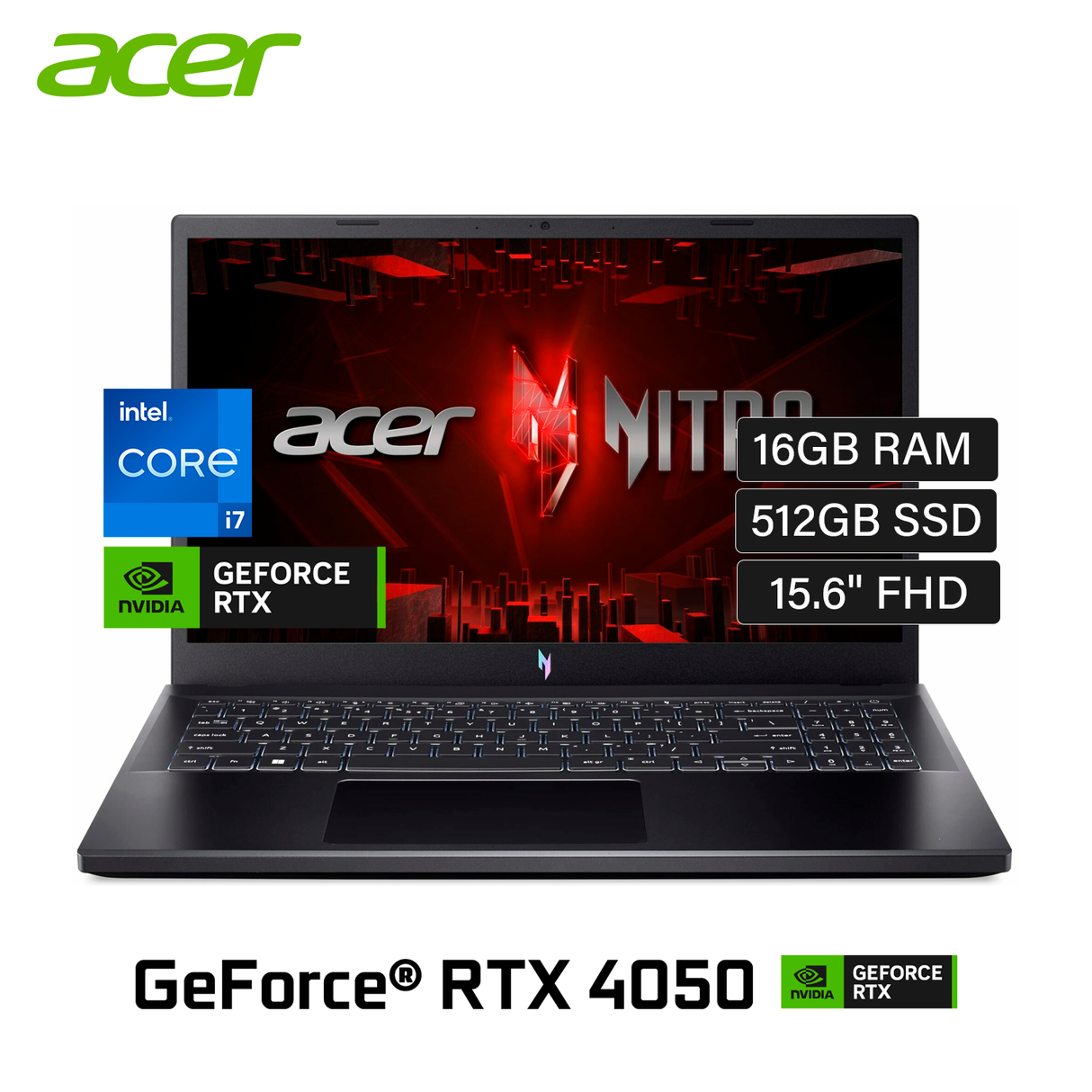 Laptop ACER Nitro V 15 ANV15-51-711U Intel Core i7 13620H RAM 16GB Disco 512GB SSD Video Nvidia RTX 4050 6GB 15.6" FHD Windows 11