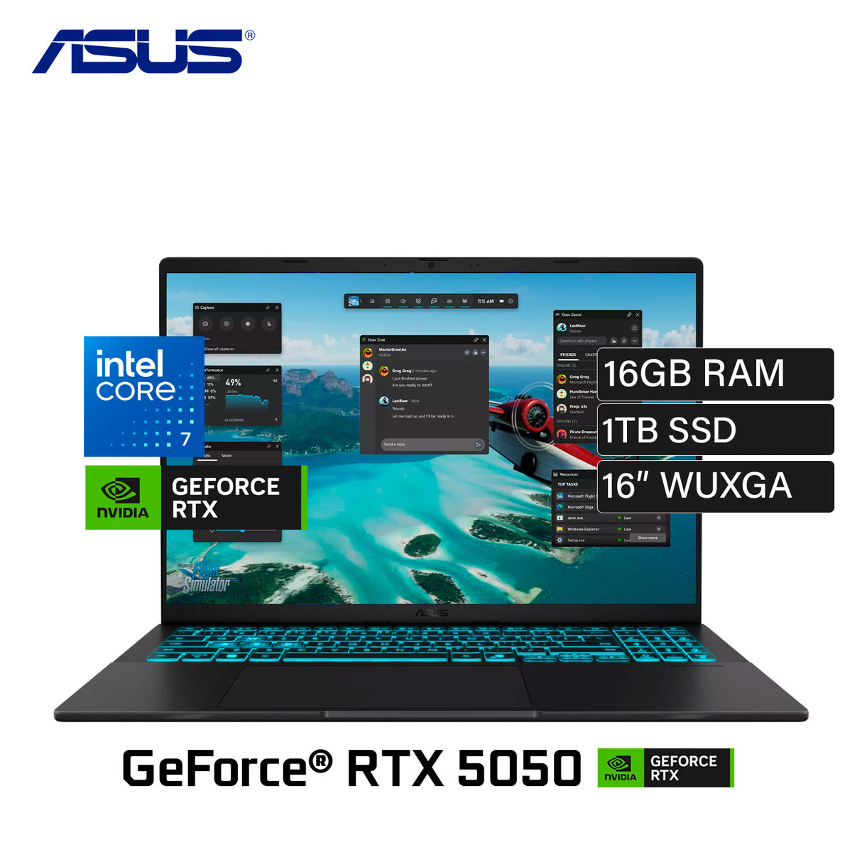 Laptop ASUS GAMING V16 V3607VH-RP013W Intel Core 7 240H Ram 16GB Disco 1TB SSD NVIDIA RTX 5050 8GB 16″ WUXGA FreeDOS