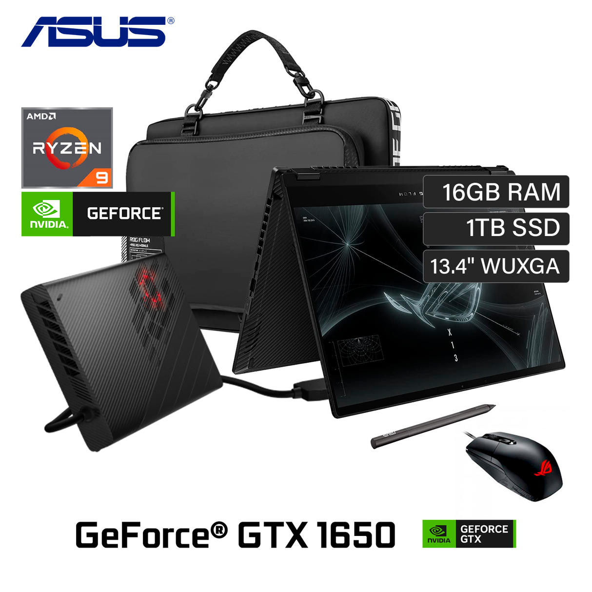 Laptop Asus ROG Flow X13 GV301QH-K6320T Ryzen 9 5980HS RAM 16GB Disco 1TB SSD Video Nvidia GTX 1650 4GB 13.4" WUXGA Touch + Externa Nvidia RTX 3080 16GB