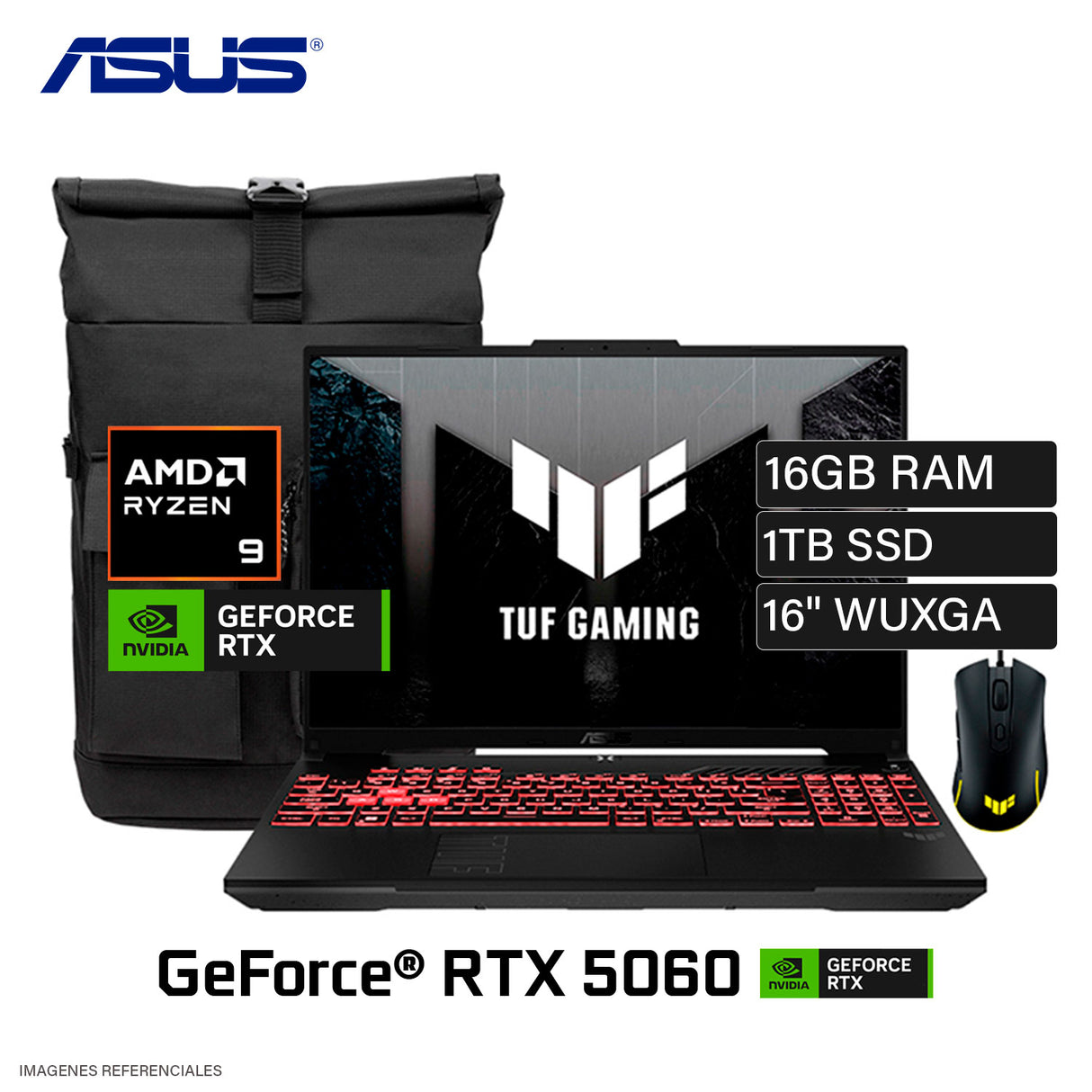 Laptop ASUS TUF Gaming A16 FA608PM-RV078 Ryzen 9 8940HX RAM 16GB Disco 1TB SSD NVIDIA RTX 5060 8GB 16″ WUXGA FreeDOS (90NR0MC1-M00590)