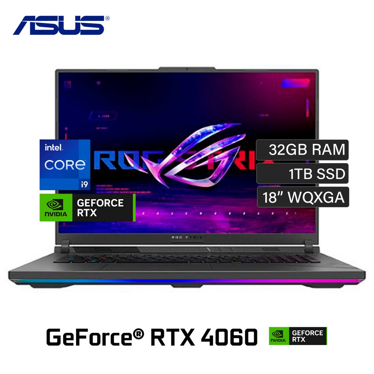 Laptop ASUS ROG Strix G18 (2024) G814JVR-IS96 Intel Core i9 14900HX RAM 32GB Disco 1TB Video  Nvidia RTX 4060 8GB 18" WQXGA