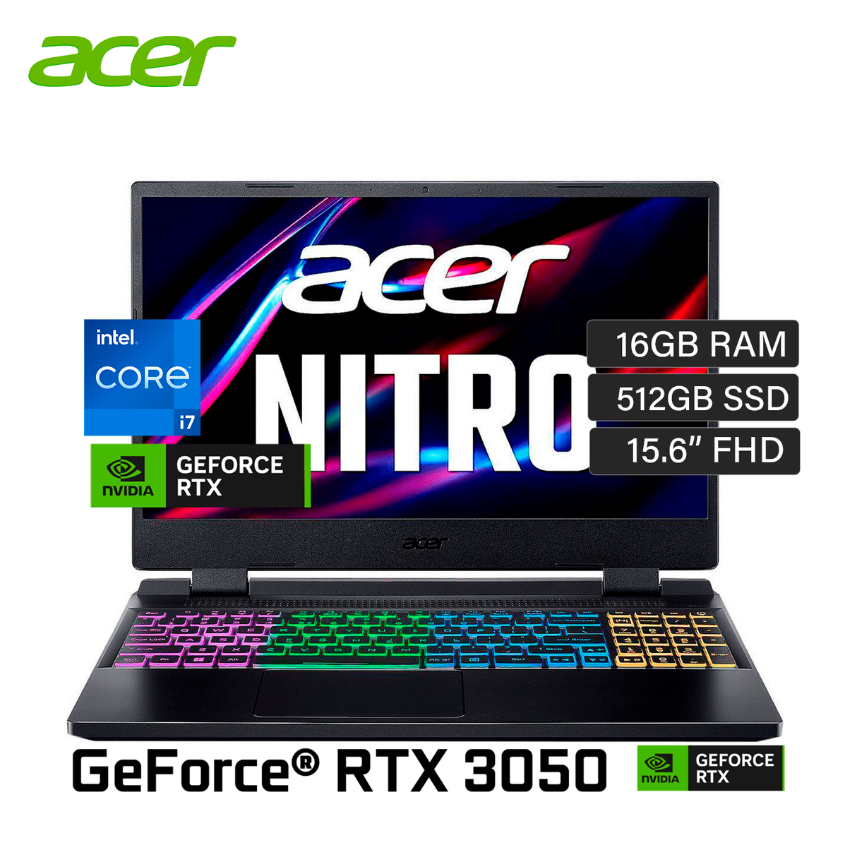 Laptop Acer Nitro 5 AN515-58-73RS Intel Core i7 12650H Ram 16GB Disco 512GB SSD Video Nvidia RTX 4050 6GB 15.6" FHD Windows 11