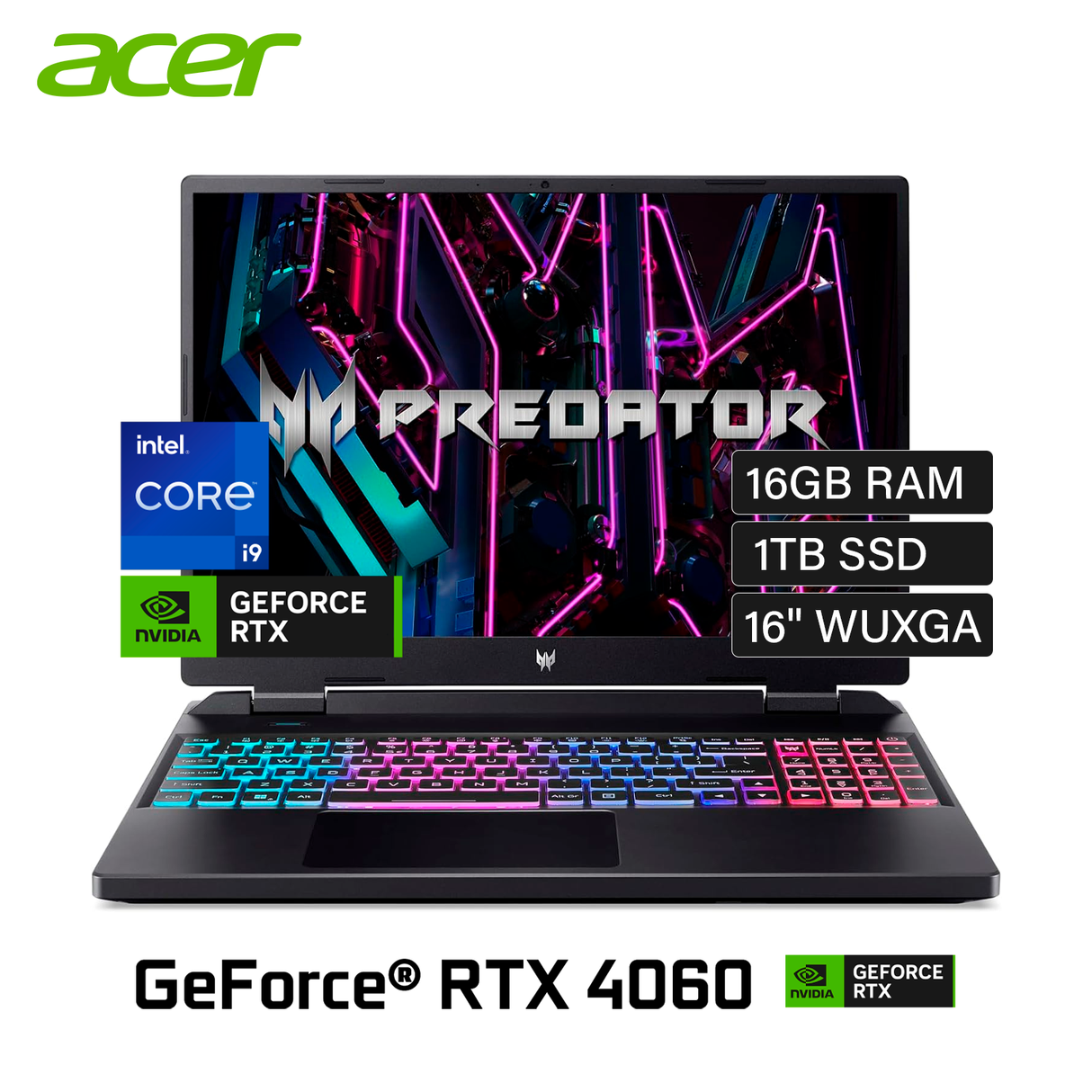 Laptop Acer Predator Helios NEO 16 Intel Core i9 14900HX RAM 16GB Disco 1TB SSD Video RTX 4060 8GB 16" WUXGA Windows 11