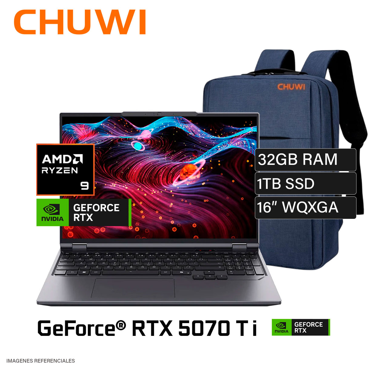 Laptop Chuwi GameBook 16 AMD Ryzen 9 9955HX Ram 32GB Disco 1TB SSD NVIDIA RTX 5070 Ti 12GB 16″ 2.5K WQXGA Windows 11 Pro
