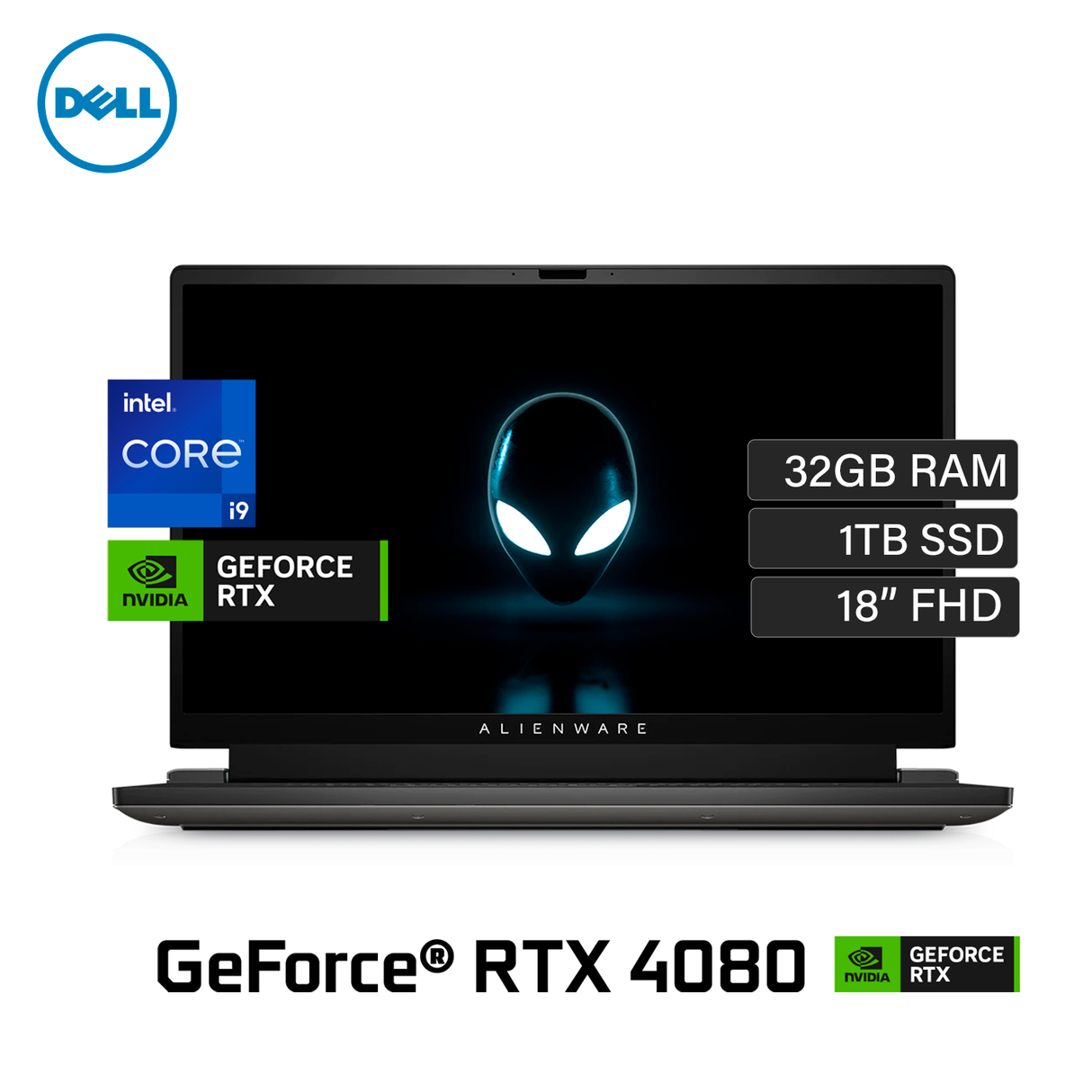 Laptop Dell Alienware M18 R1 Intel Core I9 13980HX  RAM 32GB Disco 1TB SSD Video NVIDIA RTX 4080 12GB 18" FHD Windows 11