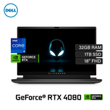 Laptop Dell Alienware M18 R1 Intel Core I9 13980HX  RAM 32GB Disco 1TB SSD Video NVIDIA RTX 4080 12GB 18" FHD Windows 11