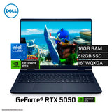 Laptop Dell Alienware 16 Aurora AC16250 Intel Core 7 240H RAM 16 GB Disco 512 GB SSD Video NVIDIA RTX 5050 8 GB Pantalla 16" WQXGA Windows 11