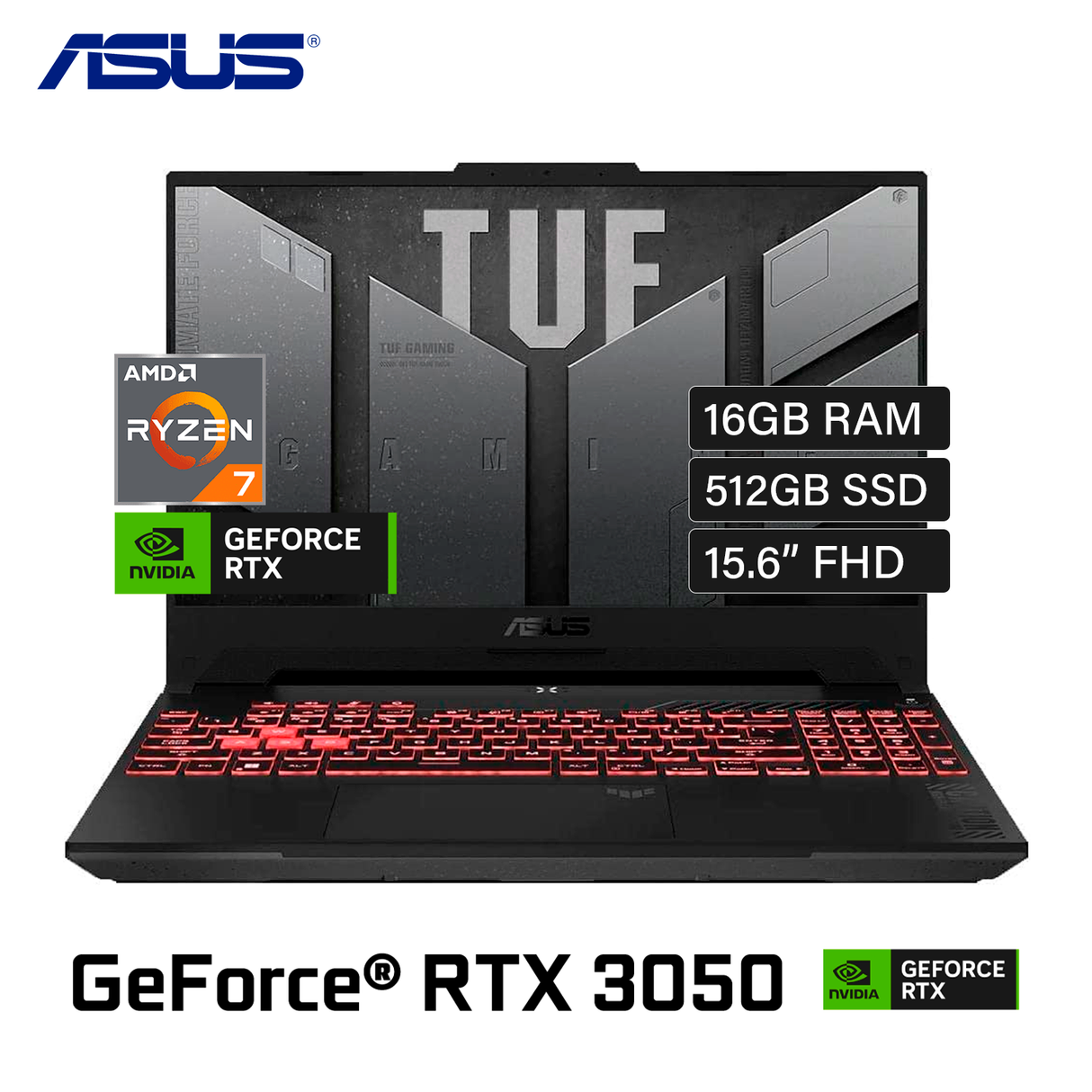 Laptop ASUS TUF Gaming FA506NCR-HN005W Ryzen 7 7435HS Ram 16GB Disco 512GB SSD Video Nvidia RTX 3050 4GB 15.6" FHD Windows 11