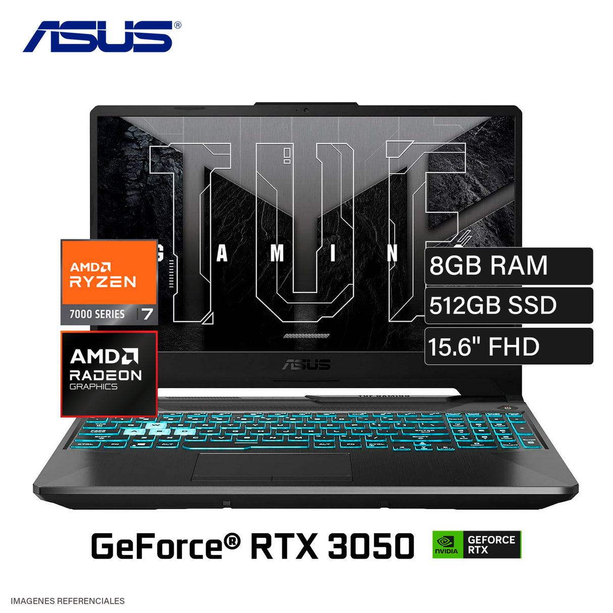 LAPTOP ASUS TUF FA506NCR-WH71 RYZEN 7 7435HS RAM 8GB DISCO 512GB SSD NVIDIA RTX 3050 4GB 15.6″ FHD WINDOWS 11
