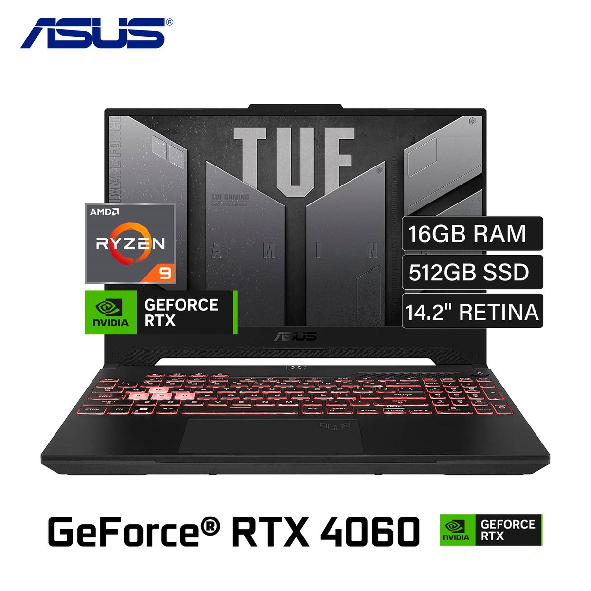 Laptop Asus TUF A16 FA607PV-AS93 Ryzen 9 7940HX RAM 16GB Disco 512GB SSD Video RTX 4060 8GB 16" WUXGA Windows 11