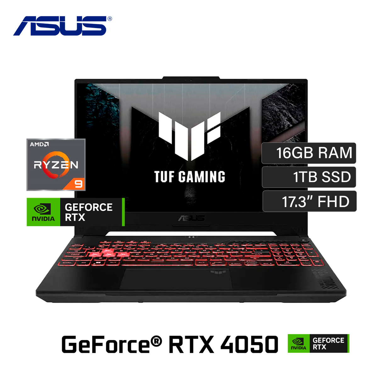 Laptop ASUS TUG Gaming FA707XU-EH94 Ryzen 9 7940HS RAM 16GB Disco 1TB SSD Video NVIDIA RTX 4050 6GB 17.3" FHD Windows 11