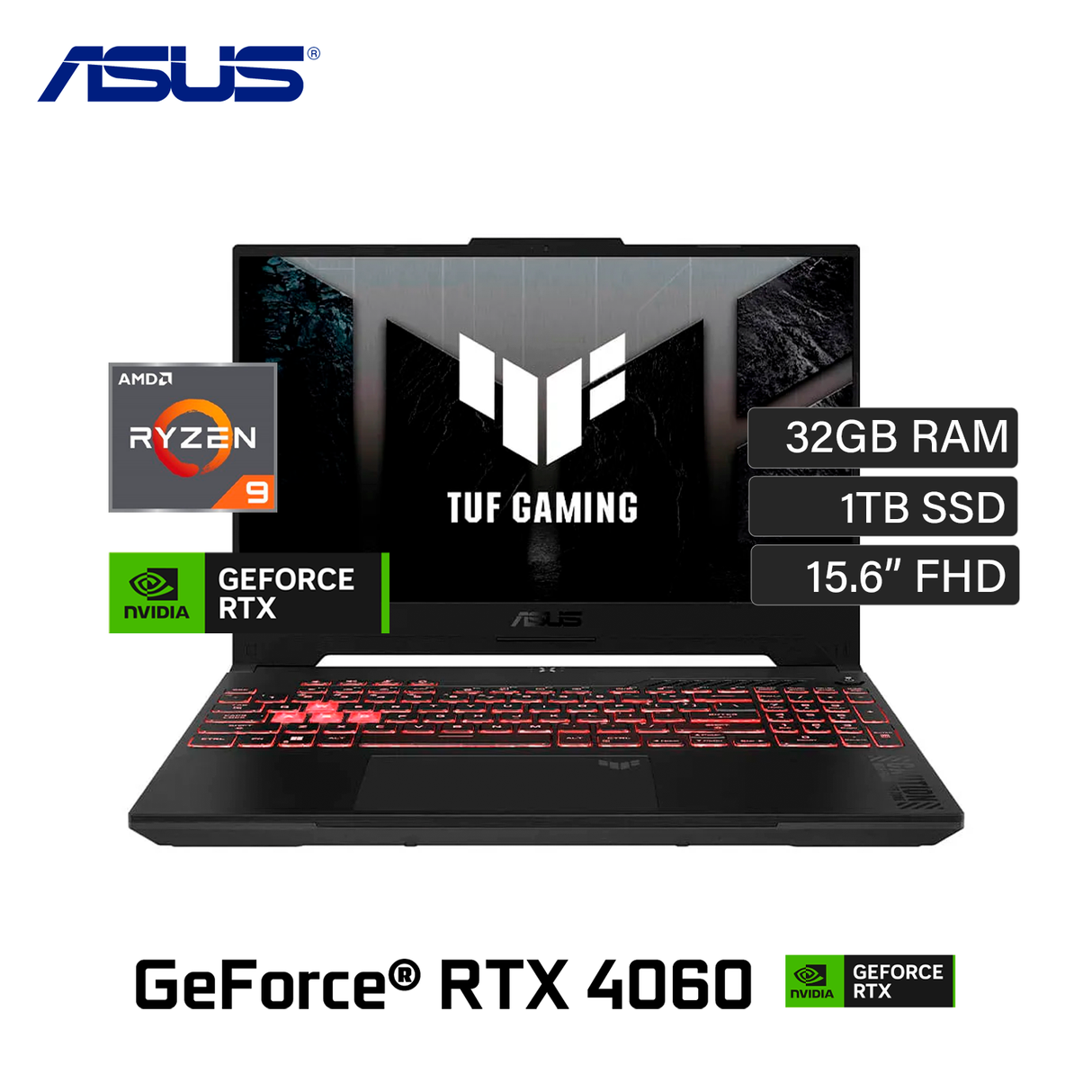 Laptop ASUS TUG Gaming FX507XV-BS93 Ryzen 9 7940HS RAM 32GB Disco 1TB SSD Video NVIDIA RTX 4060 8GB 15.6" FHD Windows 11