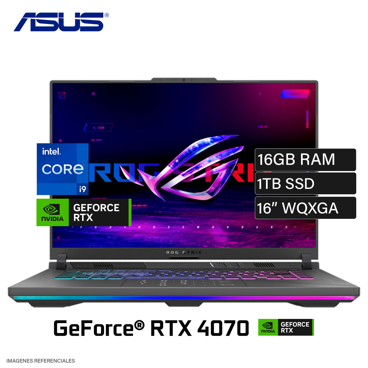 Laptop Asus ROG Strix G16 (2024) G614JIR-AS94 Intel Core i9 14900HX RAM 16GB Disco 1TB SSD Video  Nvidia RTX 4070 8GB 16" WQXGA Windows 11
