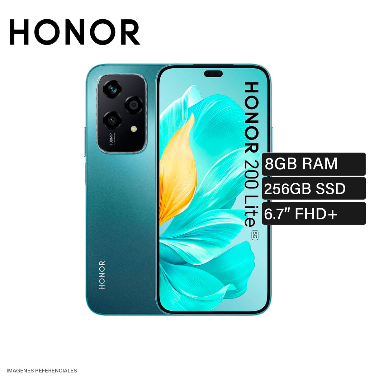 Celular Honor 200 Lite 256GB Almacenamiento 8GB RAM Pantalla 6.7" FHD+ Color Cyan Lake