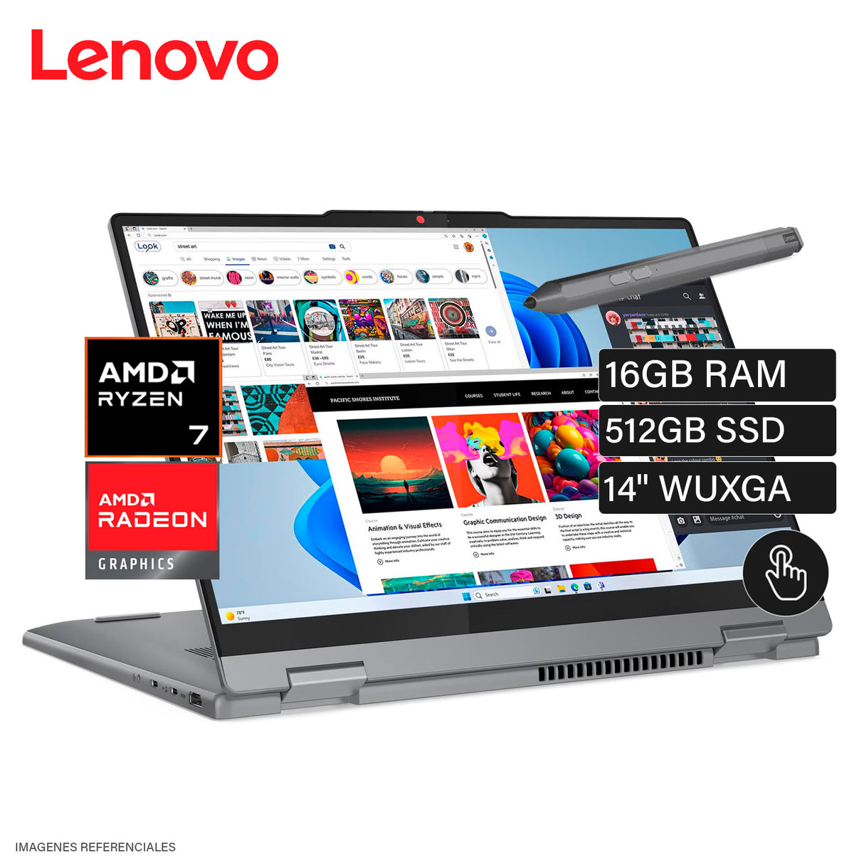 Laptop Lenovo IDEAPAD 5 2-IN-1 14AHP9 Ryzen 7 8845HS Ram 16GB Disco 512GB SSD 14" WUXGA Tactil FreDos (83DR007QLM)