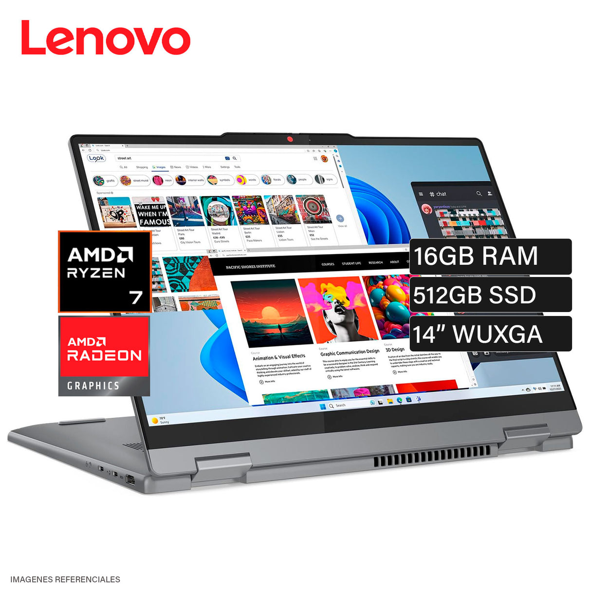LAPTOP LENOVO IDEAPAD 5 2-IN-1 14AHP9 RYZEN 7 8845HS RAM 16GB DISCO 512GB SSD 14" WUXGA WINDOWS 11 (83DR005ULM)