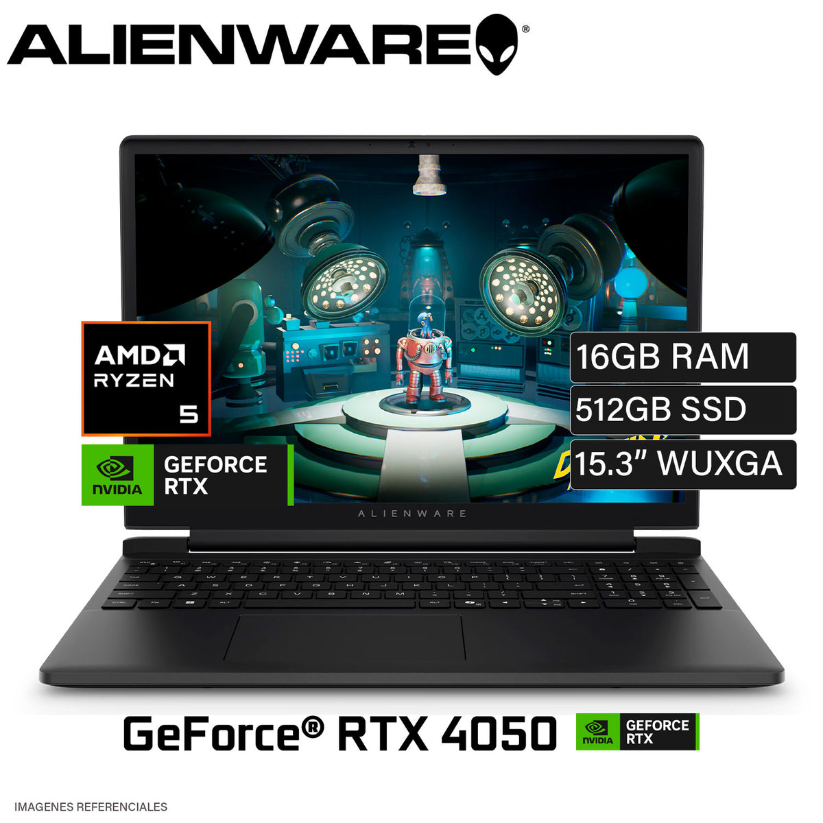 Laptop Dell Alienware 15 DA15265 AMD Ryzen 5 220 Ram 16GB Disco 512GB SSD NVIDIA RTX 4050 6GB 15.3" WUXGA Windows 11 (LDA15265-5263BLK-PUS)
