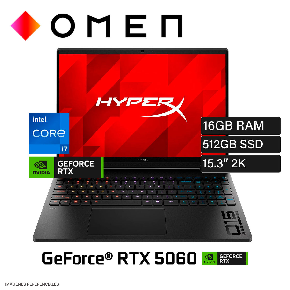 Laptop Gamer HyperX  HP OMEN 15-GA0001LA Intel Core i7-14650HX Ram 16GB Disco 512GB SSD NVIDIA RTX 5060 8GB 15.3" 2K Windows 11 (D62W3LA#ABM)