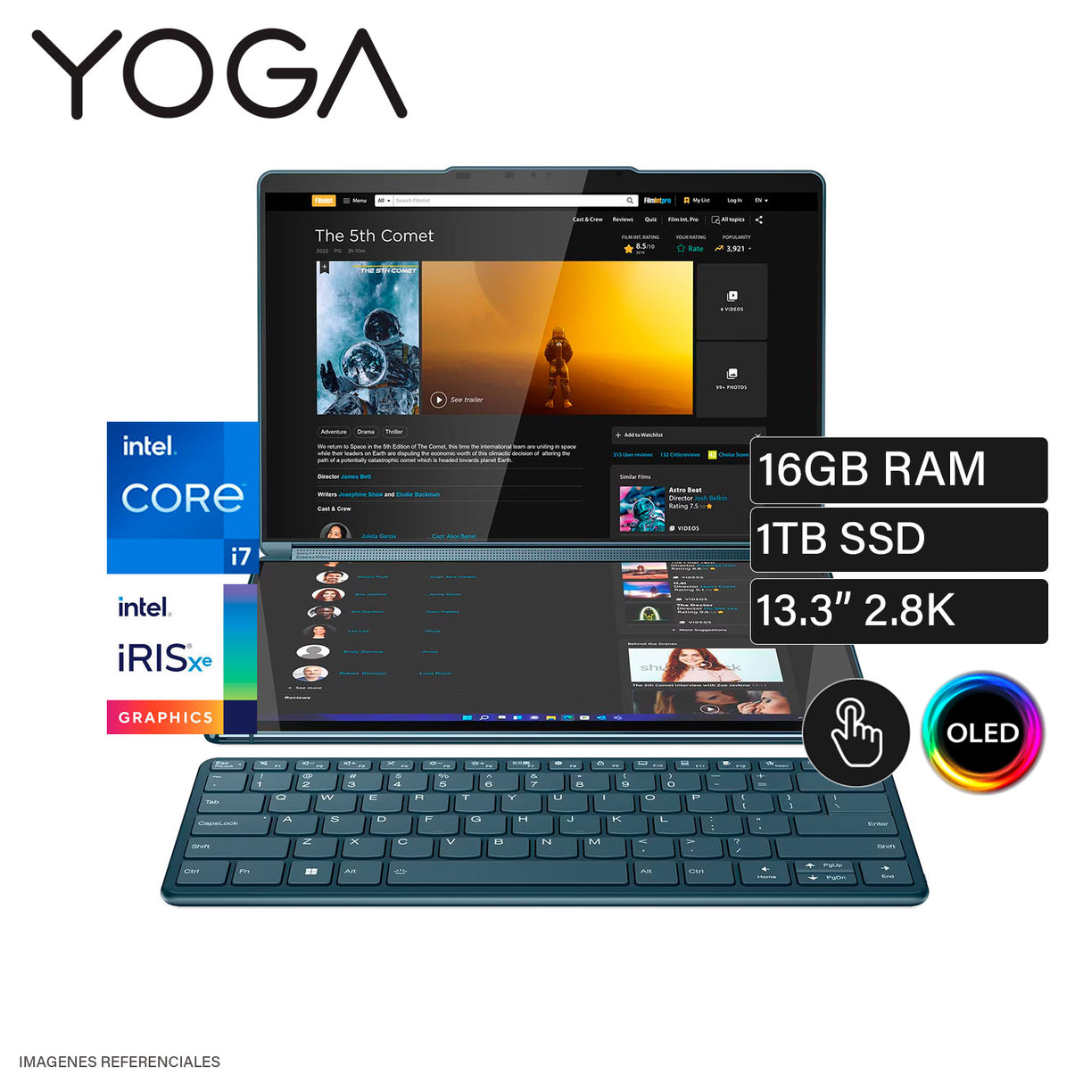 Laptop Lenovo Yoga Book 9 13IRU8 Intel Core i7-1355U Ram 16GB Disco 1TB SSD 13.3″ 2.8K WQXGA+ OLED Táctil Windows 11 (82YQ000CLM)