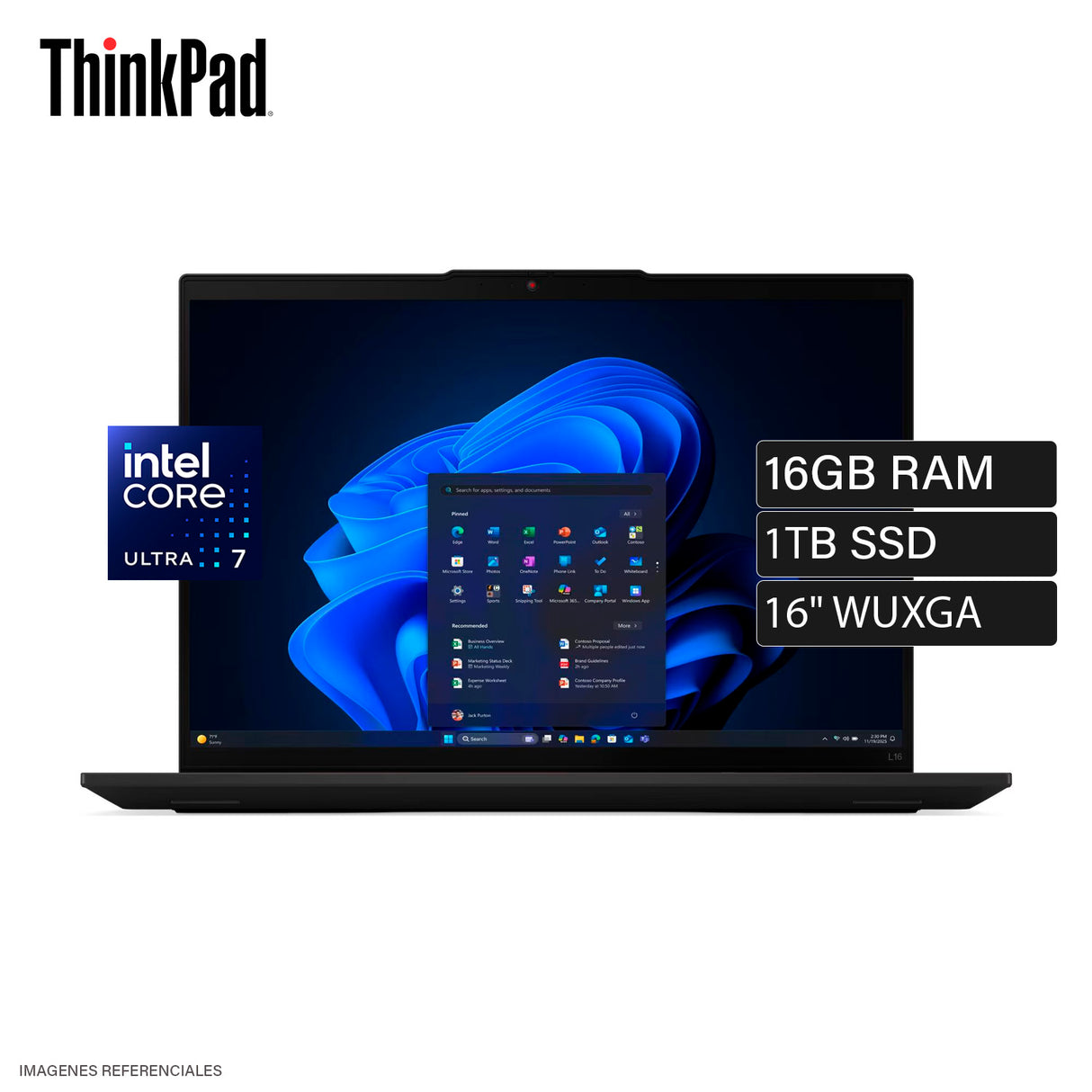 Laptop Lenovo ThinkPad L16 Gen 2 Intel Core Ultra 7 255U Ram 16GB Disco 1TB SSD 16'' WUXGA Windows 11 Pro (21SB000MLM)