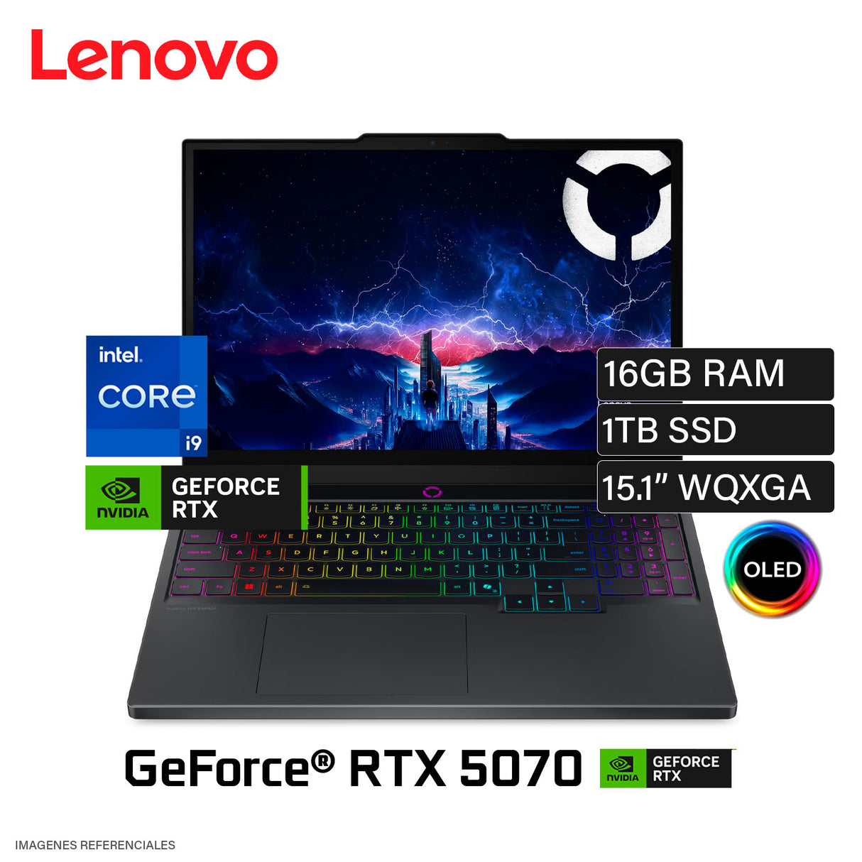 Laptop Lenovo Legion 5 15IRX10 Intel Core i9-14900HX RAM 16 GB Disco 1 TB SSD NVIDIA RTX 5070 8 GB Pantalla 15.1" WQXGA OLED Windows 11 (83LY0007US)