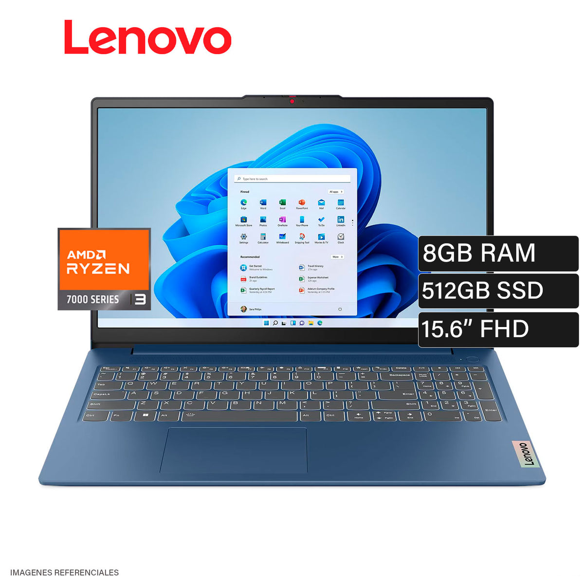 Laptop Lenovo IdeaPad Slim 3 15AMN8 AMD Ryzen 3 7320U Ram 8GB Disco 512GB SSD AMD Radeon 610M 15.6″ FHD FreeDOS (82XQ00YNLM)