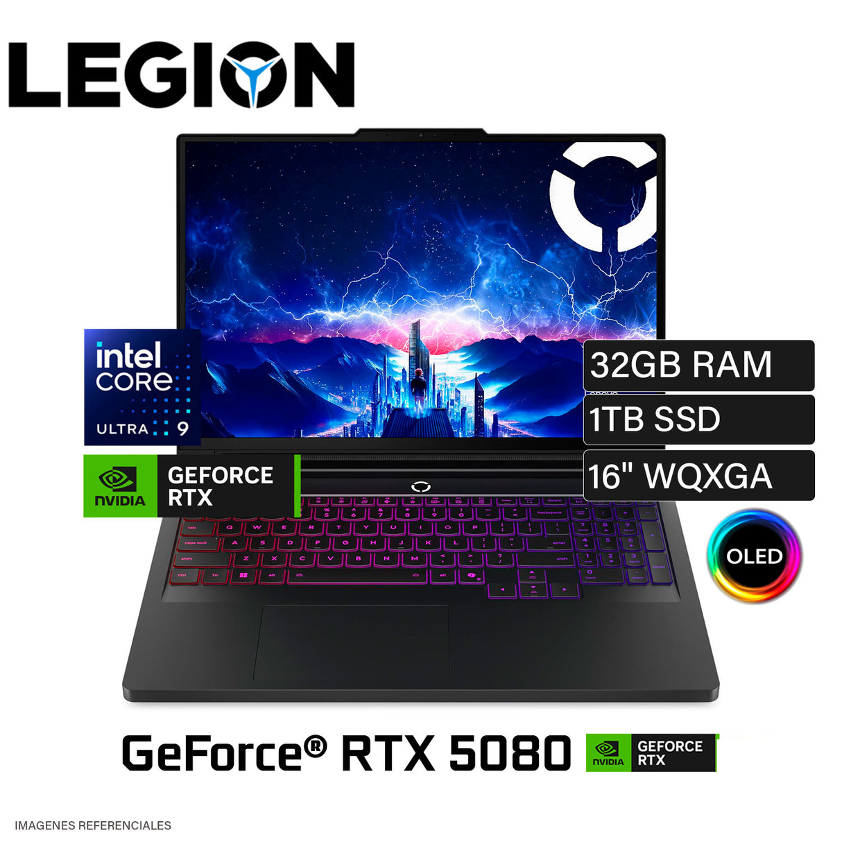 Laptop Lenovo Legion Pro 7i 16IAX10H Intel Core 9 275HX 32GB RAM 1TB SSD NVIDIA RTX 5080 16GB 16" WQXGA OLED Windows 11 (83F5000XLM)